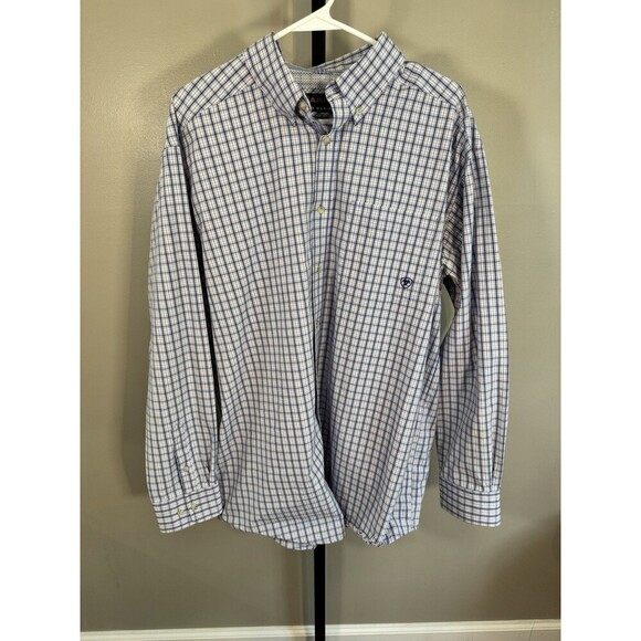 ARIAT Pro Series Shirt Blue White Stripe Long Sleeve Button Down Casual XL - Picture 1 of 7